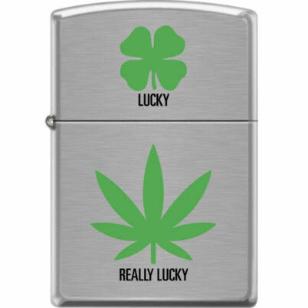 Clover-Really Lucky" Brushed Chrome Zippo Lighter